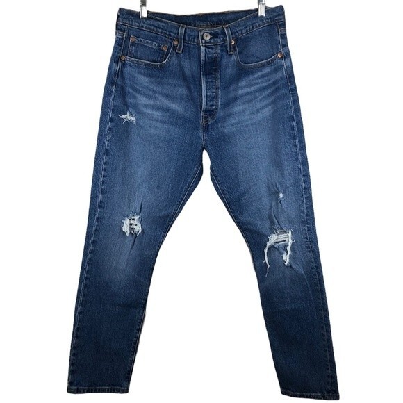 Levi’s 501 Skinny Jeans Distressed Button Fly High Rise W31 L28 - Picture 1 of 9